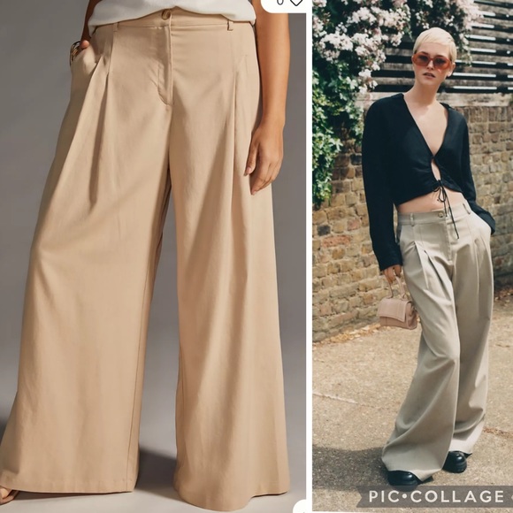 NWT Anthropologie / Amadi Pleated Wide-Leg Pants size Medium in Sand Beige Retro - Picture 1 of 11